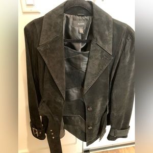 Suede leather jacket and skirt